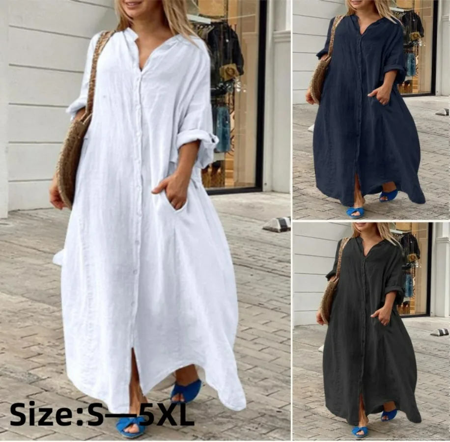 kf-S69cf4bdc68da441aba73795330fd7033l-2024-Women-s-Autumn-Cotton-Linen-Long-Dress-White-Long-Sleeve-Oversize-Shirt-Dresses-Female-Casual