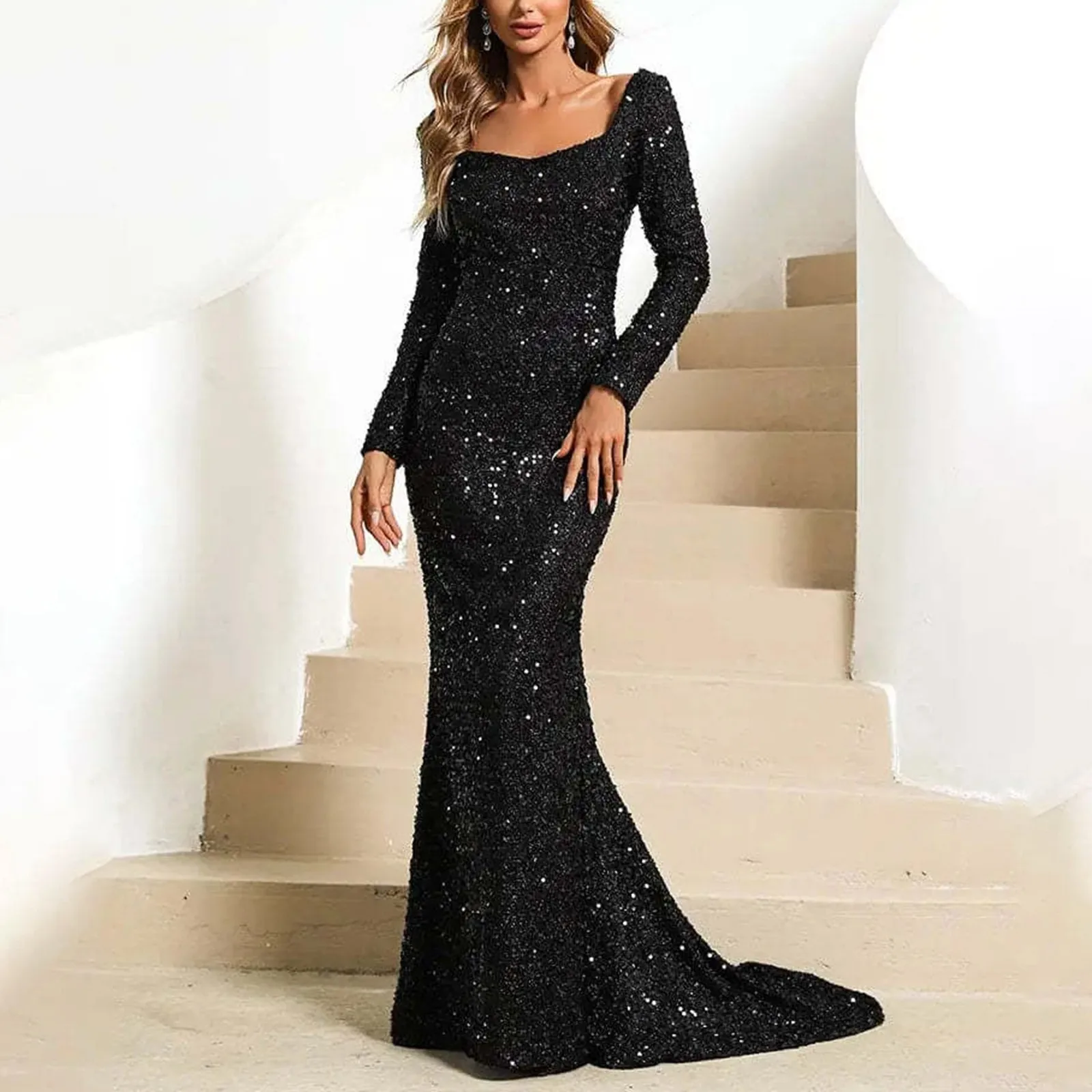kf-Saed6ca75d2e3401389de530c327f9420z-Elegant-Evening-Party-Dress-For-Women-Plus-Size-Long-Sequin-Dress-Fashion-V-Neck-Flare-Sleeve